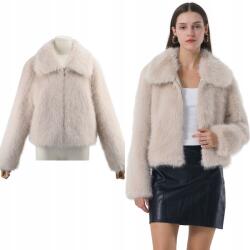 DEMUR Női Téli Kabát könnyű rövid szőrme zsebekkel világos bézs