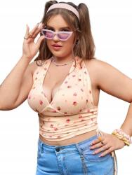 Shein KC63302 *shein Barackszínű Fodros Felső Virág Mintás Nyitott Hát 48