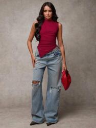 Shein Aszimmetrikus Piros Ujjatlan Felső, Size 34, 92% poliészter, 8% elasztán