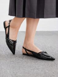 Shein Lapos Sarkú Cipő Fekete Fényes Csatokkal 37__37 (sx2408194737197714)