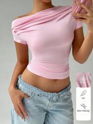 Shein KC23112 Shein Rózsaszín Aszimmetrikus Fodros Felső (38) Xs