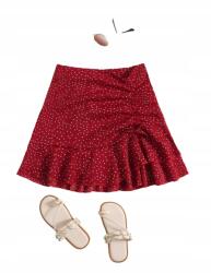 Shein Cmini Szoknya Piros Fehér Pöttyös Fodros Drapp 160__158