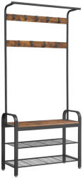 VASAGLE Industrial 4-az-1-ben Előszobai Állvány Cipőspolccal Rusztikus Barna-Fekete (EUZ-HSR400B01V1)