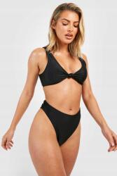 Boohoo CC46307 Boohoo Fekete Bikini Szett Fodros Fürdőruha (27) M (1072232)