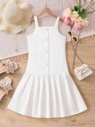 Shein LC83112 Shein Texturált Ruha Vállpántokkal Dekoratív Fodros Gombokkal 152