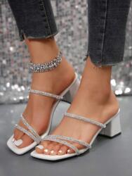 Shein Magassarkú Flip-flop Papucs, fehér, Size 39, strasszokkal díszített (sx2305221701695868)