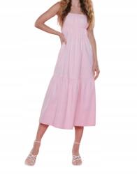 Reserved LC86112 Rózsaszín Ruha MIDI Fodros Vállpántokkal L