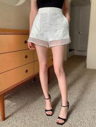 Shein Fehér Rövidnadrág, jacquard, Size 40, 98% poliészter