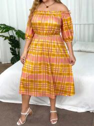 Shein ZC66307 Shein Ruha MIDI Nyitott Vállú Kockás Fodros 50