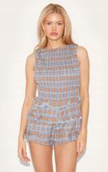 Prettylittlething Kék-bézs Kockás Fodros Overál Prettylittlething 34