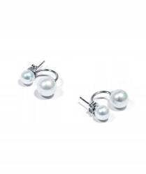 Ezüst fülbevaló dupla gyöngyökkel 2in1 A083