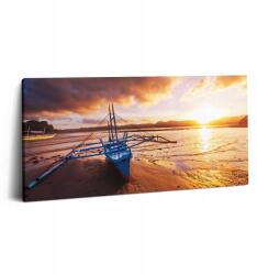 Wallfluent Canvas Fotó Prémium Vászon Hálószoba Csónak a víz felett és a naplemente (010030010010000075266)