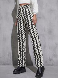 Shein HC11207 Shein Mintás Magas Derekú Farmer Nadrág (26) M