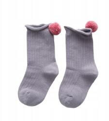  Lány zokni pomponnal, szürke, L 7-10 év)