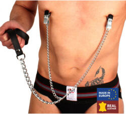 The Red Fém-bőr melltartó csipesz - érzéki bőr póráz