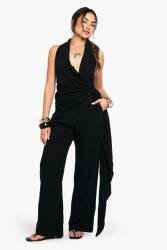 Boohoo Fekete Chiffon Overál Mély Nyakkivágással Hosszú Széles Szár Boohoo 46