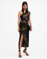 AllSaints Fekete Szatén MIDI Ruha, Size 36 (596965)