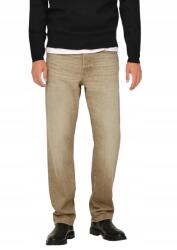 Only & Sons Bézs Egyenes Szárú Farmernadrág Pamut 28/30 Kwk