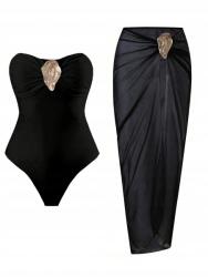 Shein fürdőruha, Size 38, arany díszítés, fekete