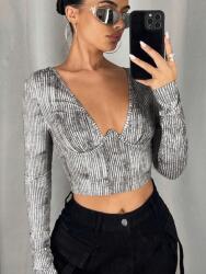 Shein Mintás Felső, Size 38, többszínű, poliészter-elasztán, hosszú ujjú