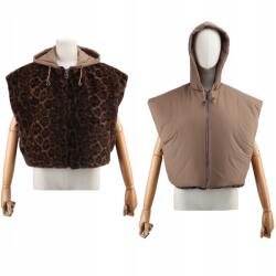 DEMUR Női Téli Szőrmés Mellény leopárdmintás zsebekkel bézs (kamizelki damskie zimowe na zimę futrzane)