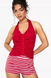 Boohoo Piros Bordázott Testhezálló Felső Megkötővel A Nyakban Boohoo Gombokkal 38