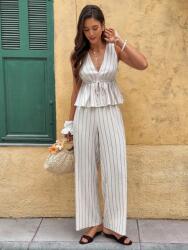 Shein IC46305 Shein Bézs Laza Csíkos Magas Derekú Nadrág (40) S