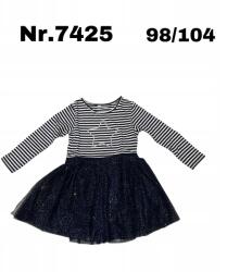  Sötétkék Csíkos Tüll Csillámos Ruha 98/104 (3202037)