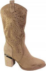 VINCEZA 16501 női csizma, 37- Méret bézs, áttört velúr (16501)