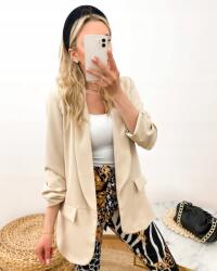  Elegáns Női Blézer Hosszabb Egyenes Bézs Meztelen 3/4-es ujjú