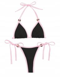 Shein Kétrészes Fürdőruha Fekete-rózsaszín Kötött Csíkos 36 S__s