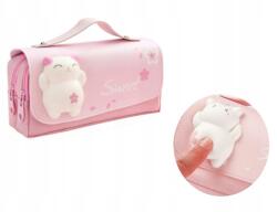  Iskolai Tolltartó 3D Macska Kislány Puha Cica Rózsaszín Kozmetikai Táska (PIÓRNIK KOTEK RÓŻOWY)