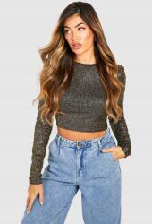 Boohoo LC95311 Boohoo Csillámos Crop Top Hosszú Ujjú M