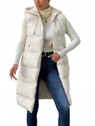 Shein Krémszínű Pihe-puha Hosszú Kapucnis Mellény 36 S__s