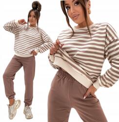  Pamut Vékony Melegítő Szett Csíkos Pulóver És Nadrág Pl Bézs S 36