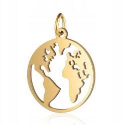  Világtérkép, arany medál, sebészeti acél, 20mm (00337)