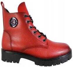 Potocki Női Bokacsizmák Fűzős Potocki 25-12672, Size 39, piros bőr, fűzős, cipzáras (25-12672)