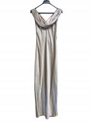 Shein Szatén Ruha, bézs, Size 40, maxi, V-nyakkivágás