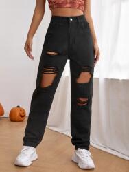 Shein IC37310 Shein Fekete Széles Farmernadrág Magas Derékkal És Szakadásokkal L