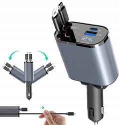 Kihúzható Autós Töltő 120W Usb-c Lighting Adapter 4IN1 Ios Android (CHEZAIKUAICHONG17)