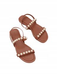 Reserved T42215 Gyöngyokkal Díszített Női Bőr Flip-flop Papucs (29) 39 (132BH-82X)