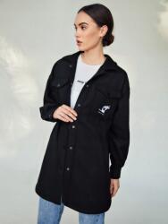 Shein KC92105 Shein Fekete Női Kabát Zsebek Hímzés S