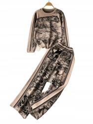 Shein Bézs Nadrág Fekete Kötött Mintával Casual 38 M__M