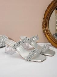 Shein T13216 Shein Gazdagon Díszített Magassarkú Flip-flop Papucs Ezüst (40) 41 (sx2410217776363307)