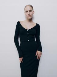 Reserved XC16217 Bordázott Crop Top Hosszú Ujjú Gombos Kötött (40) L