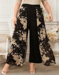 Shein Curve Nadrág Elegáns Fekete Virágok 2XL XXL