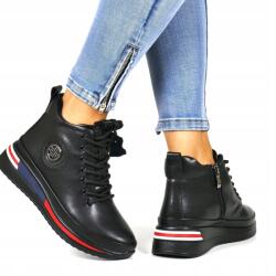 Filippo Fekete Bőr Sportcipő Platform Cipzáras Kényelmes 3 (4215 CZARNE)