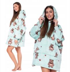  Kocpulóver 2 az 1-ben, túlméretezett kapucnis, vastag sherpa anyagból, kék színű, macis mintával (KC00010)