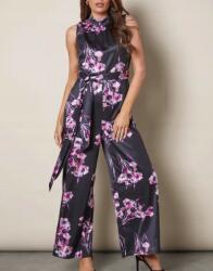 Wallis Fekete Virágmintás Szatén Ujjatlan Overál Derékban Megkötős Wallis 40
