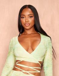 Prettylittlething Zöld Hosszú Ujjú Felső Megkötős Mély Nyakkivágással Prettylittlething L